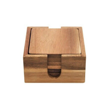 Acacia Wood Square Coaster 6pce Set with Square Holder