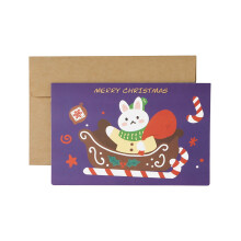 Cartes de remerciement avec enveloppes en liquidation, Carte de vœux de Noël avec lapin en traîneau, 1 carte + 1 enveloppe
