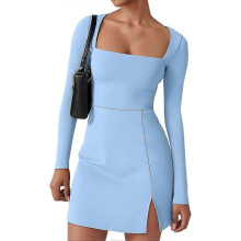 Square Neck Bodice Dress Light Blue S