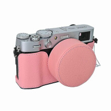 (Pink) Leather Camera Bottom Case Compatible For Fujifilm X100VI Palm Textured Grip Alloy Base with Lens Cap Protective Half Body Cover S