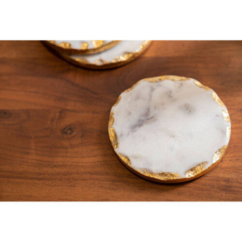 Set Of 4 Round White Marble Coasters 2