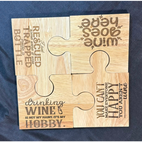 Set 4 Wine Themed Rubberwood Jigsaw Coasters 1