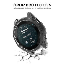 (Purple) ENKAY HAT PRINCE Compatible For Garmin Forerunner 965 TPU Watch Case Frame Anti-scratch Transparent Half Body Cover
