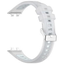 (White) Strap Compatible For Huawei Band 11 / 11 NFC / 11 Pro / 11 Pro NFC Jelly Translucent Silicone Breathable Wristband with Steel Buck
