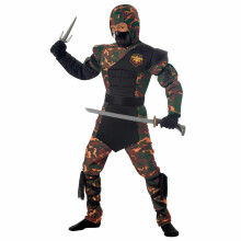 (Large (10-12), Green) Special Ops Ninja Stealth Japanese Warrior Camo Military Karate Boys Costume