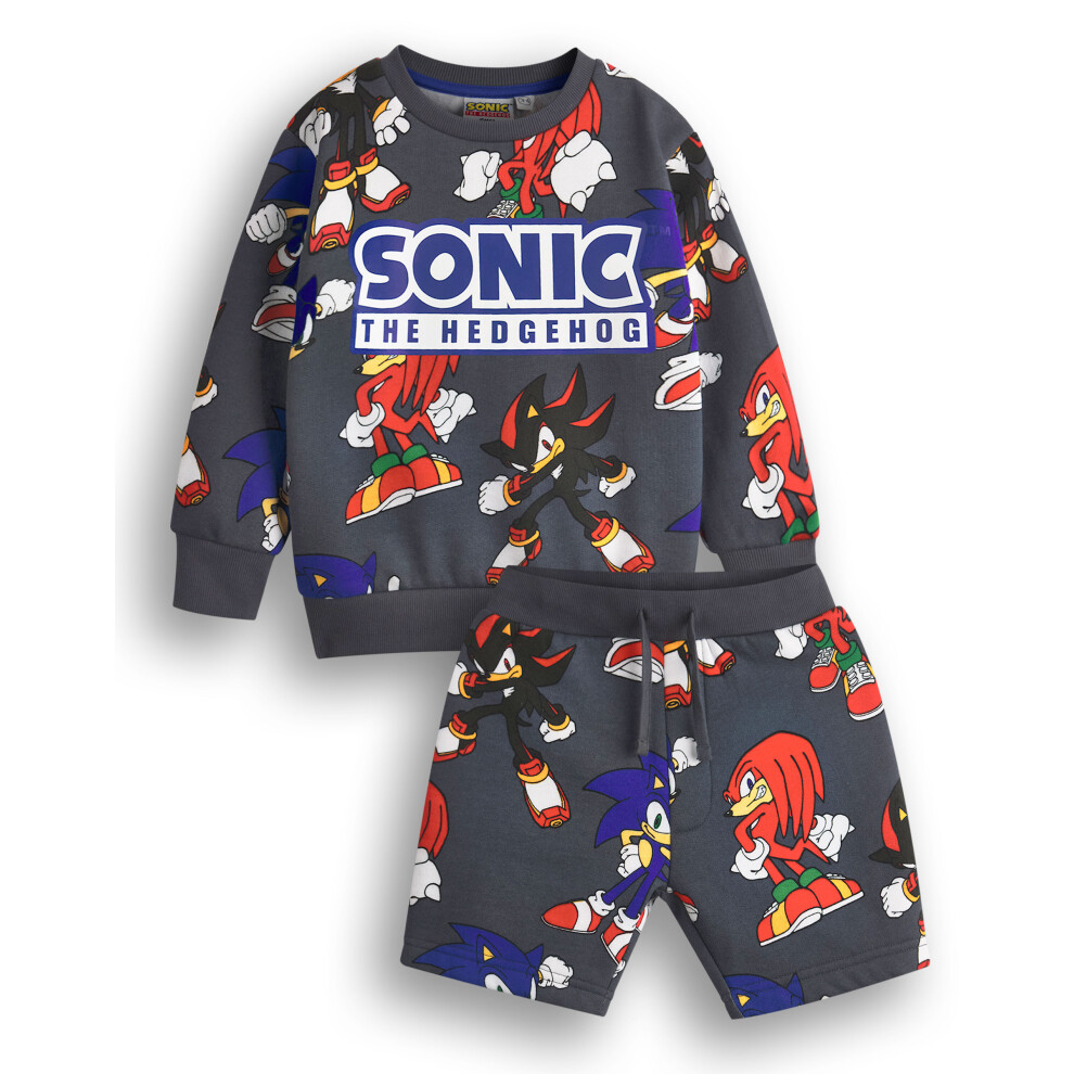 Sonic The Hedgehog (8-9 Years) Sweatshirt And Shorts Set (Boys Grey)