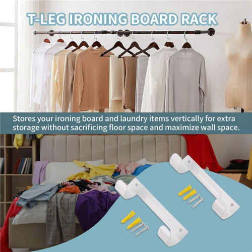 2Pack Ironing Board Hanger,Wall Mounted Ironing Board Holder for Laundry Rooms (White) 1
