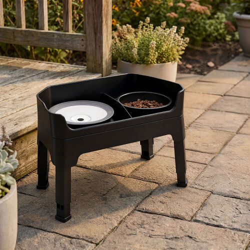 Skylos Raised Dog Bowl 4-Height Adjustable Feeding Station Full Set 1600ml Black