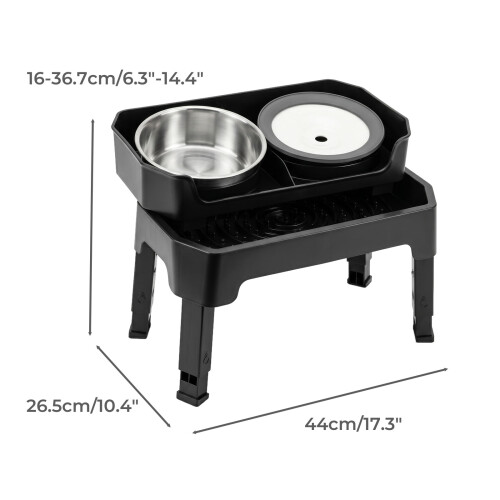 Skylos Raised Dog Bowl 4-Height Adjustable Feeding Station Full Set 1600ml Black 1