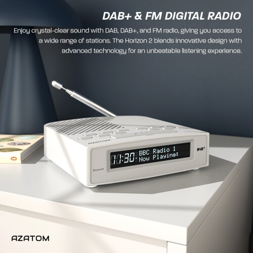 DAB+/DAB FM Radio Bedside Alarm Clock Speaker Bluetooth - Azatom Horizon 2 White 1