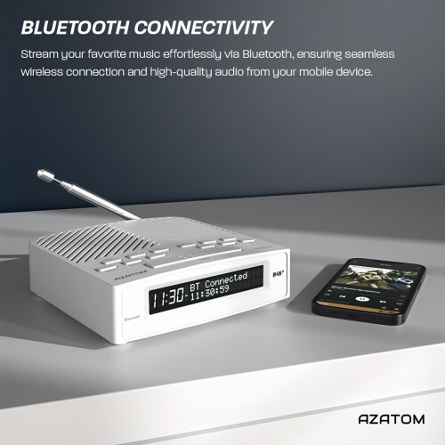 DAB+/DAB FM Radio Bedside Alarm Clock Speaker Bluetooth - Azatom Horizon 2 White 2
