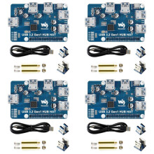 4X Waveshare USB 3.2 Gen1 HUB HAT pour Raspberry Pi 4B 3B+ 3B 2B Zero W WH, Port D'Extension USB 3.0 4 Canaux, Plug& Sans Pilote