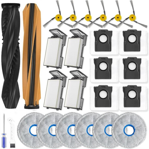 Replacement Kit for  X60 Max Ultra Robot Vacuum,Includes Main Roller Brush,Mop Pad,Dust Bag,Side Brush,HEPA Filter