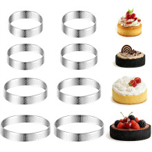8pcs Perforated Crumpet Rings,Stainless Steel Tartelette Moulds, Mousse Tartelette Moulds,for Mousse,Tarts, Pizzas