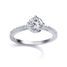 (R) Jewelco London Ladies Sterling Silver Cubic Zirconia Shoulder-Set 4 Claw Solitaire Engagement Ring - GVR661