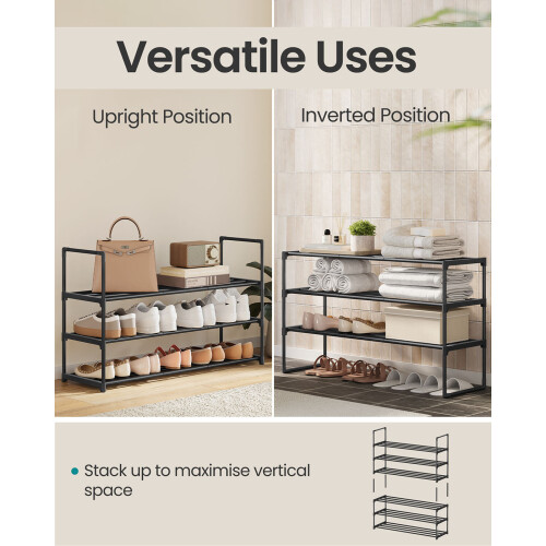 3-Tier Shoe Rack - Metal - Black - Stackable and Easy to Assemble 2