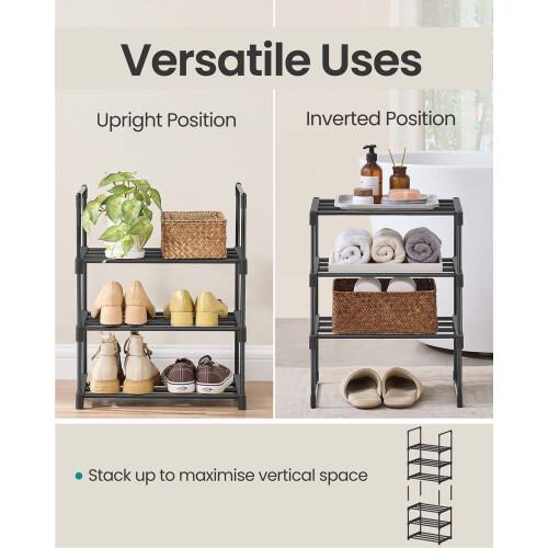3-Tier Shoe Rack - Metal - Black - Stackable and Easy to Assemble 2