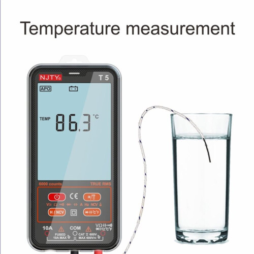 NJTY T5  Digital Multimeter 6000 Counts Auto-Ranging 600V AC/ Voltage Current Capacitance Temperature Tester 2