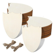 60 Pcs Wood Shield Bulk Decorate Cutout Crafts Set Unfinished Wooden Gift Tags with Ropes