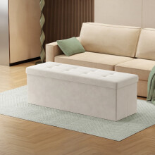 Foldable Ottoman - Fabric - Slate Grey - Storage Footstool with 300 kg Capacity