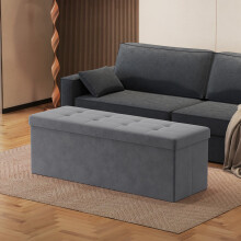 Storage Ottoman - Fabric - Slate Grey - Foldable with Storage