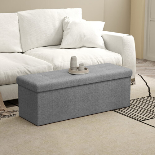 Storage Ottoman Bench - Fabric - Light Grey - Multi-Functional Storage Chest