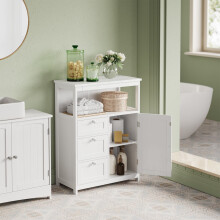 Freestanding Bathroom Floor Cabinet - Wood - White - 3-Drawer Storage Unit with Adjustable Shelf