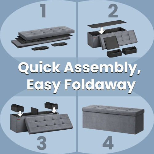 Storage Ottoman - Fabric - Slate Grey - Foldable with Storage 2