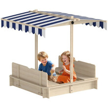 Vierkante zandbak voor kinderen 106 x 106 x 115 cm met transformeerbare banken en verstelbaar dak