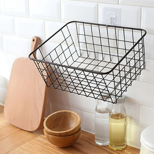 2X Hollow Iron Wired Basket, Storage Baskets Metal Basket Without Interlining Bathroom Kitchen Organizer Black 2