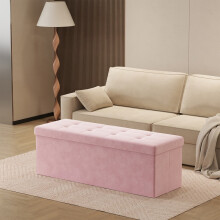 Foldable Ottoman - Fabric - Pink - 300 kg Capacity with Storage