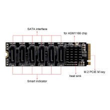 2X Carte Adaptateur M.2 Vers SATA3.0, PCB 6 Gbit/S Haute Vitesse ASM1166 M.2 PCIE Vers , Carte D'Extension Prenant en Charge 6 Périphériques