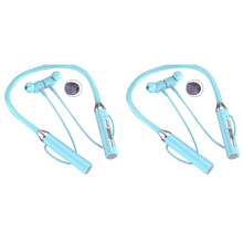 2X Oreillette Sans Fil de Type Tour de Cou avec Réduction Du Bruit Stéréo Carte Enfichable Universelle Sport Oreillette Mic,Bleu