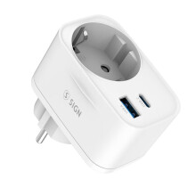 Adattatore da parete con presa di corrente e porte USB 20W - Bianco