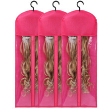 3 Piezas Colgador de Peluca Extra Largo y Bolsas de Almacenamiento, Soporte para Extensiones de Cabello una Prueba de Polvo e Impermeable, Diseñado