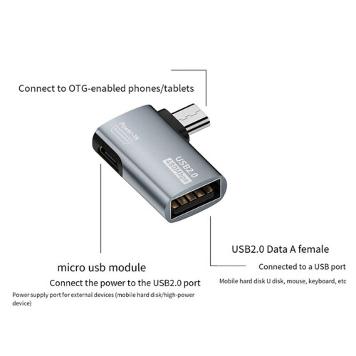 2X 4K OTG Cable Adapter Power Supplied Micro-USB to USB with Angle Design. Suitable for Tablet, TV(Right) 2