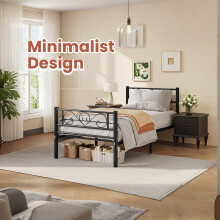 Single Bed Frame - Metal - Ink Black - Easy Assembly, Fits 190 x 90 cm Mattress