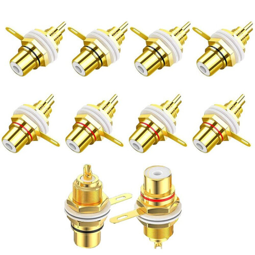 20Pcs RCA Female Jack Plated Rca Connector Gold Panel Mount Chassis Audio Socket Plug Bulkhead with Nut Solder Cup 1