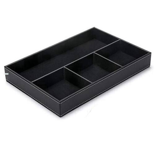 6X 4 Slots Desk Drawer Organizer, Pu Leather Drawer Storage Organizer Divider (Black) 1