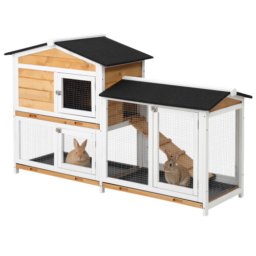 PawHut Conejera de Madera Marrón 157.4 x 53 x 93.5 cm