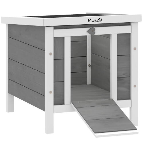 PawHut Conejera de Madera Gris 51 x 42 x 43 cm