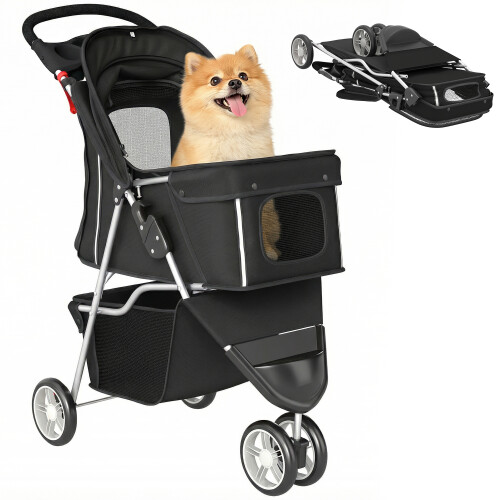 PawHut Carrito para Perro Negro 77 x 44 x 102 cm