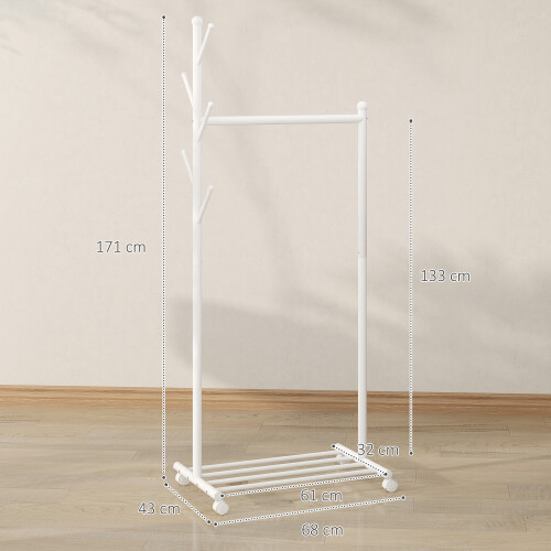 Homcom Burro para Ropa Blanco 68 x 43 x 171 cm 2