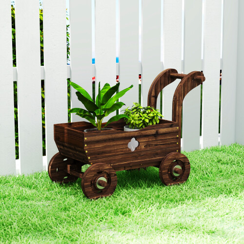 Outsunny Jardinera con Rueda Marrón 68 x 38 x 52 cm 1