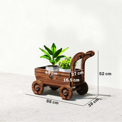 Outsunny Jardinera con Rueda Marrón 68 x 38 x 52 cm 2