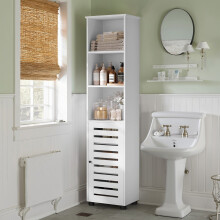 Tall Bathroom Storage Cabinet - Engineered Wood - Rustic Brown - 3 Open Compartments, 2 Adjustable Shelves