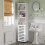 Tall Bathroom Storage Cabinet - Engineered Wood - Rustic Brown - 3 Open Compartments, 2 Adjustable Shelves 1