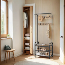 Coat Rack - Steel - Hazelnut Brown and Black - 4-in-1 Design with Shoe Storage Bench
