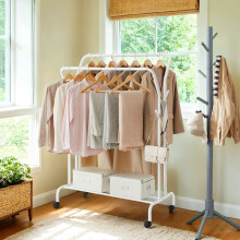 Clothing Rack - Metal - Black - Double-Rod with Wheels and Shelf, Heavy-Duty 100 kg Capacity