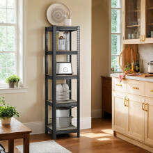 5-Tier Storage Shelf - Wood and Metal - Rustic Brown and Black - Adjustable and Heavy Duty